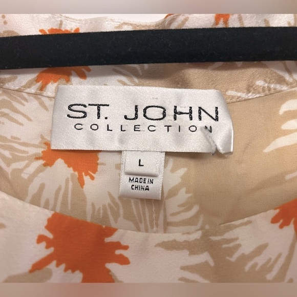 ST JOHN Sleeveless Silk Cream Orange Floral Blouse Tank Shirt Top Shell Luxury L - Picture 4 of 6
